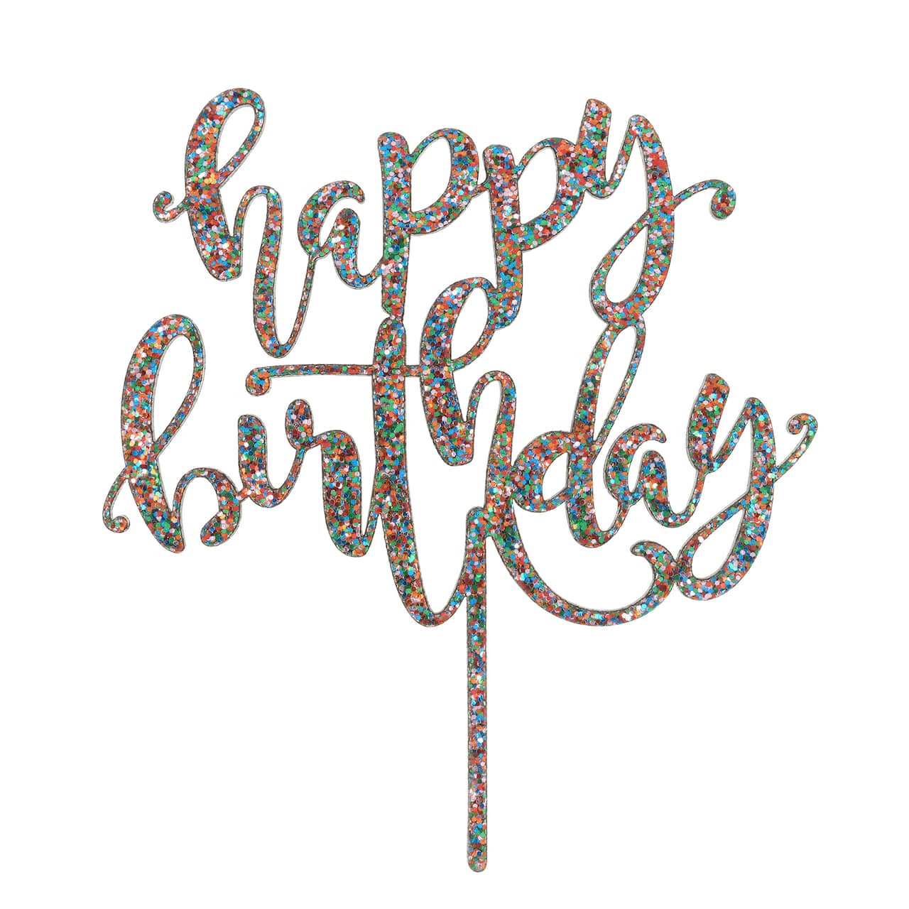 12 Pack: Multicolor Glitter Happy Birthday Cake Topper by Makery®